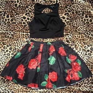Sequin Hearts Black & Red 2 Piece Formal Dress